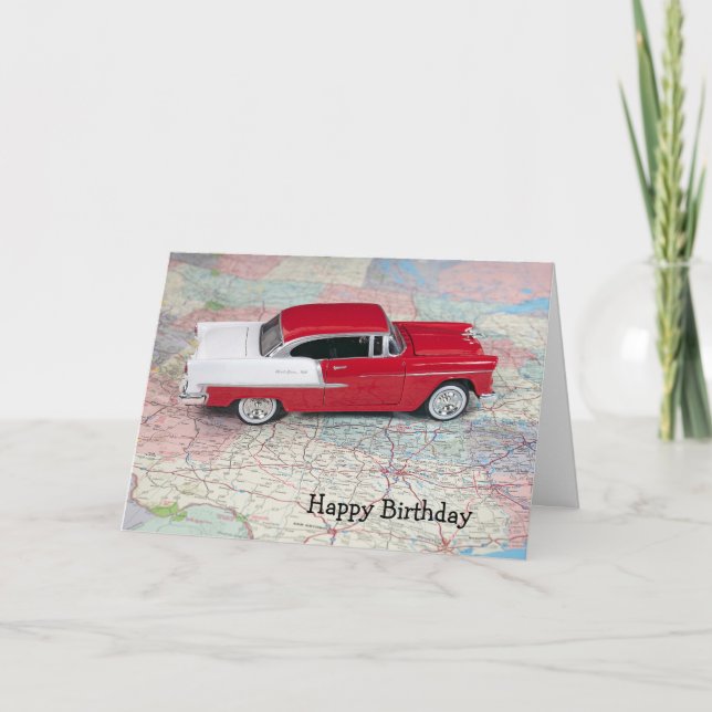 Cartão Carro De Chevy, Retro, 1955, Em Roteiro (Frente)