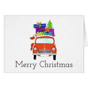 Cartão Carro de Natal clássico com presentes