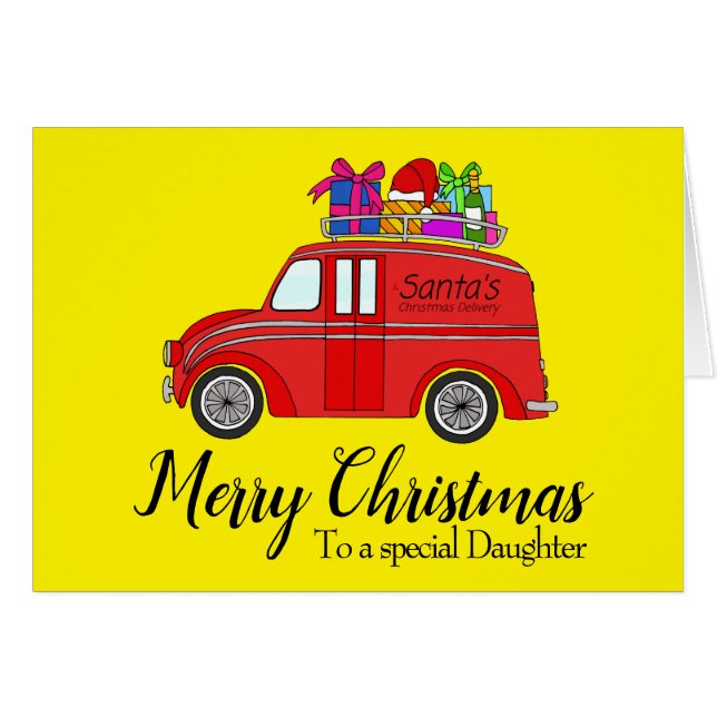 Cartão Carro de Natal Clássico Personalizável (Frente Horizontal)