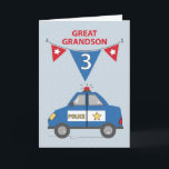 Cartão Carro de Polícia Azul excelente do neto aniversári<br><div class="desc">Você tem um neto excelente que sonha em ser policial. Agora que ele está fazendo 3 anos em breve,  surpreenda-o com este cartão de carro da polícia para recebê-lo no dia especial. Você vai receber um grande abraço dele assim que você der isso.</div>