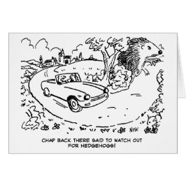 Cartão Carro desportivo em campo com porco