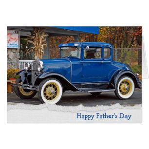 Cartão Carro dia de os pais Velho com Cão Bichon Frise