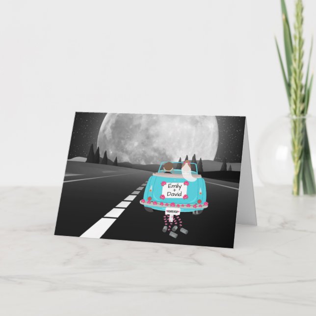 Cartão Carro nobre e em chamas com placa de lua cheia (Frente)