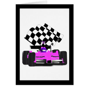 Cartão Carro Race Rosa Girly com Bandeira Verificada