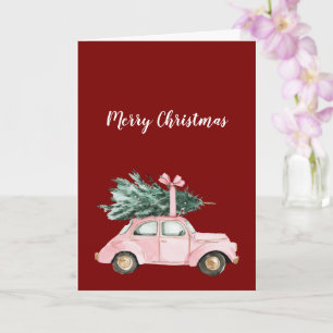Cartão Carro Rosa Vermelho Árvore de Natal