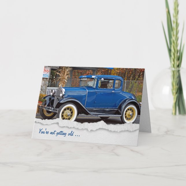Cartão Carro velho clássico com cachorro (Frente)