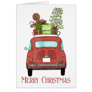 Cartão Carro vermelho com presentes de Natal