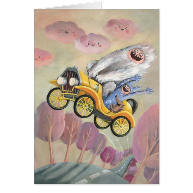 Cartão Carro vintage com monstro (Frente)