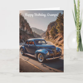 Cartão Carro vintage na Estrada de Montanha Aniversário