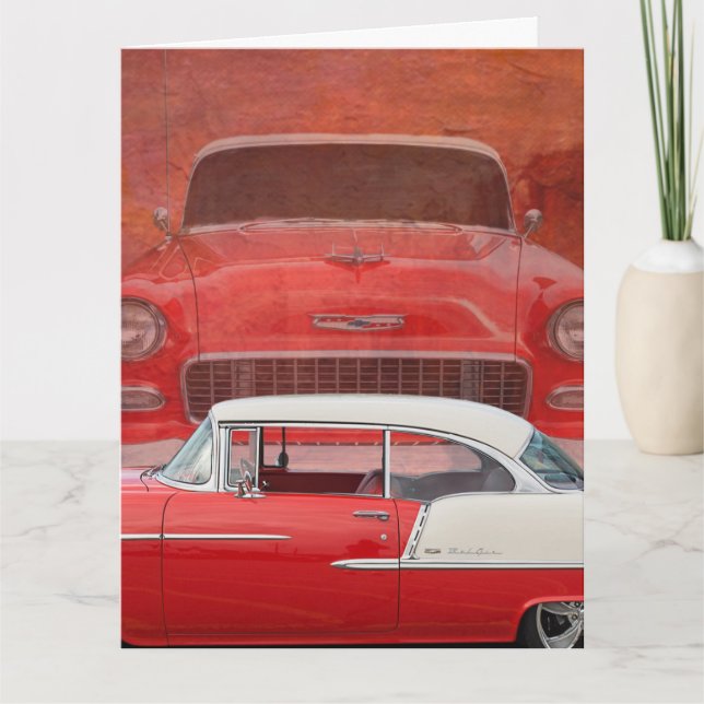 Cartão Carros Clássicos Chevy Bel Air Dodge Red White Vin (Frente)