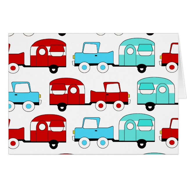 Cartão Carros vintage de acampamento retros do vermelho (Frente horizontal)