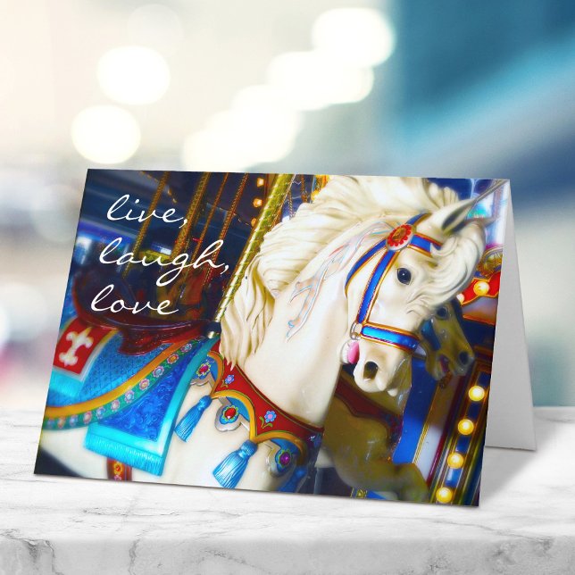 Cartão Carrossel Horse Photoographic Live Laugh Love (Criador carregado)