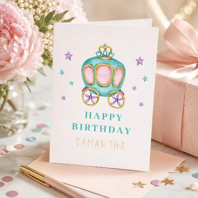 Cartão Carruagem da Princesa Pastel Aniversário  (Criador carregado)