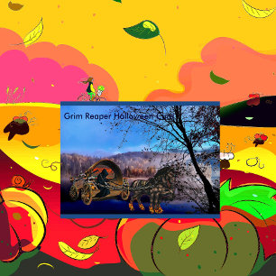 Cartão Carruagem de Cavalo Mortal Assustador da Morte Ass