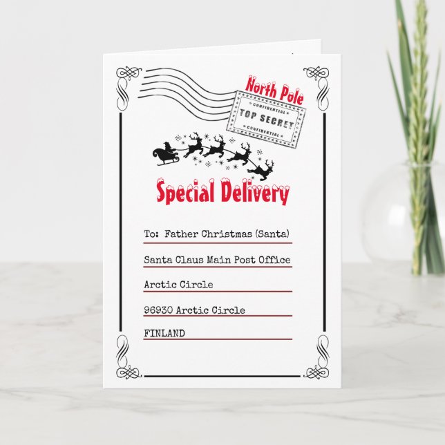 Cartão Carta aos Papais noeis do Polo Norte para entregar (Frente)