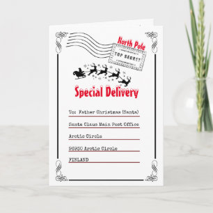 Cartão Carta aos Papais noeis do Polo Norte para entregar