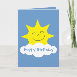Cartão Carta de aniversário azul-sol de animação feliz
