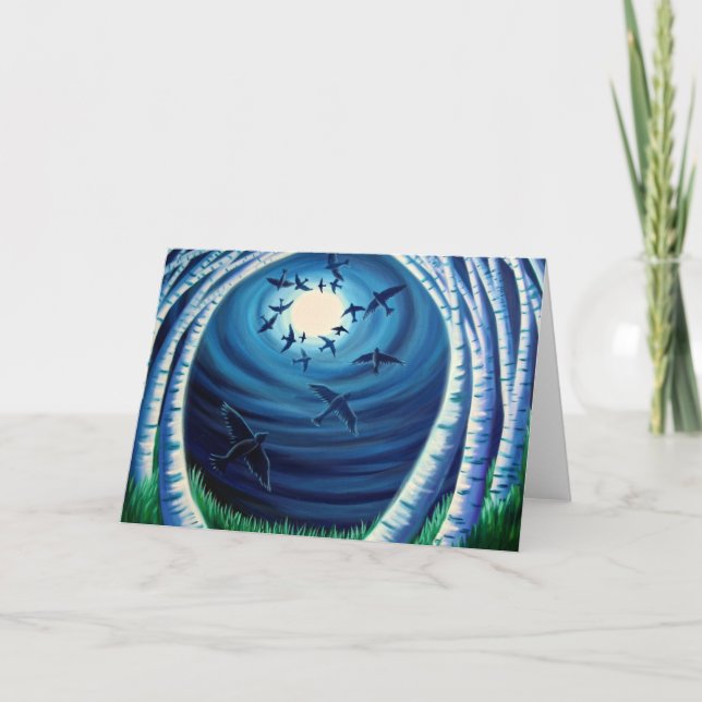 Cartão Carta de Lua e Aves, Crescente (Frente)