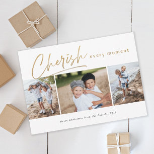 Cartão Carta de Natal com três fotos para guardar cada mo