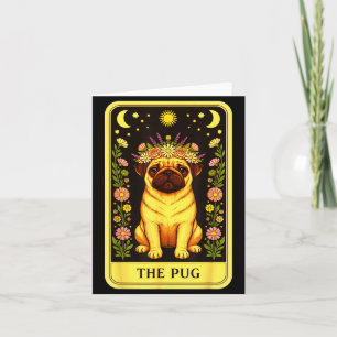 Cartão Carta de Pug de Tarot Coroa Floral Sol Lua Estrela