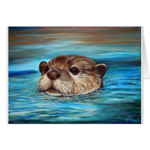 Cartão Carta de Saudação de Pintura de Rio Otter