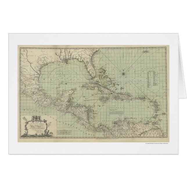 Cartão Carta do mapa das Índias Ocidentais - 1774 (Frente Horizontal)