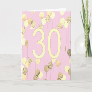 Cartão Cartão-aniversário de 30 anos de Balões Rosa e Dou