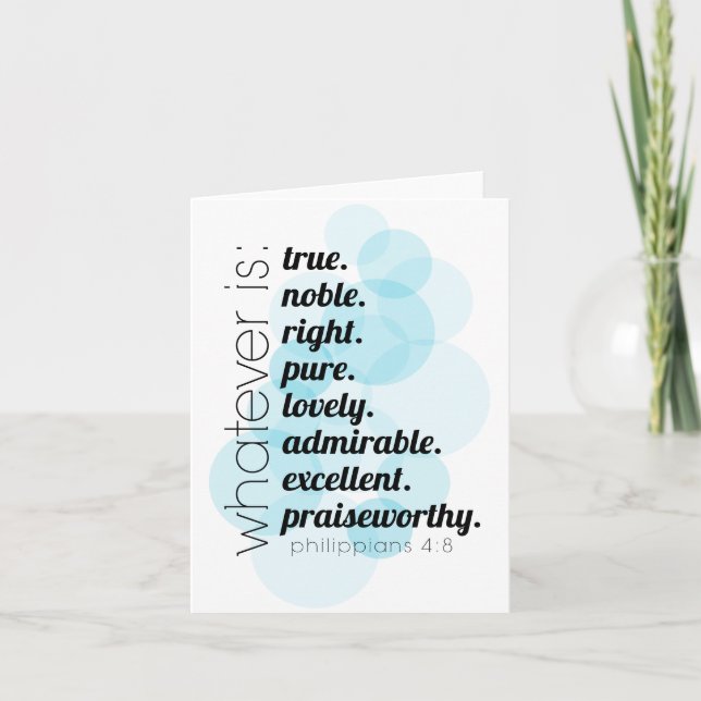 Cartão Cartão-cristão Philippians 4:8 o que quer que seja (Frente)