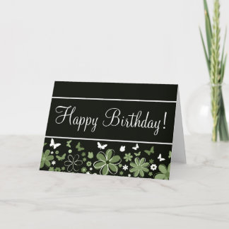 Cartão "Cartão de Aniversário" Floral Negro e Verde