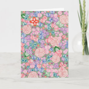 Cartão Cartão. Design "Roses Fundo Verde"