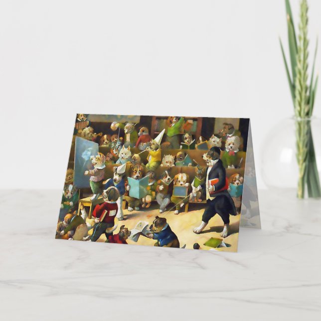 Cartão Cartão: Escola do cão por Louis Wain (Frente)