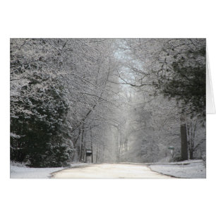 Cartão Cartão, fotografia da cena de neve com estrada, ár