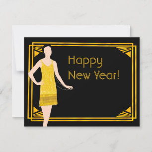 Cartão Cartão-postal da Lady in Dourado Roaring 20s