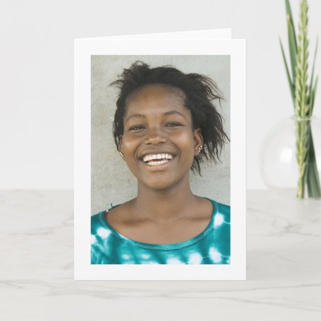 Cartão Cartão, "rapariga de sorriso no vestido verde " (Frente)