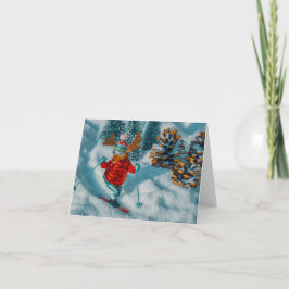 Cartão cartas de Natal de esqui de renas engraçadas