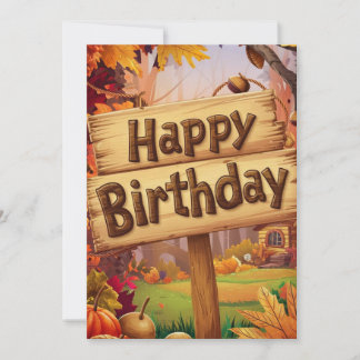 Cartão Cartaz Colorida Folha de outono Queda Feliz Aniver