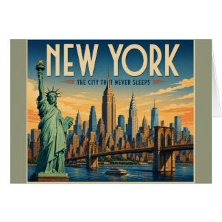 Cartão Cartaz da Cidade de Nova York - Liberdade & Silhue