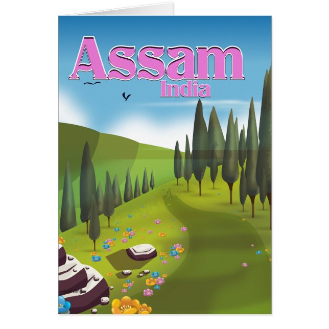 Cartão Cartaz de viagem da Índia Assam impressão. (Frente)
