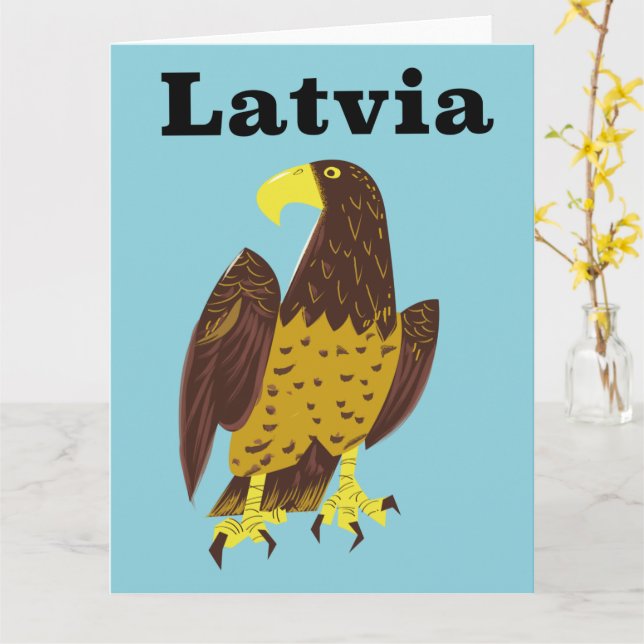 Cartão Cartaz de viagem da Letônia. (Flor Amarela)