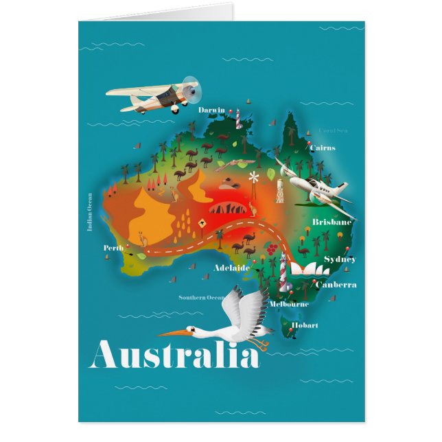 Cartão cartaz de viagem mapa da Austrália (Frente)