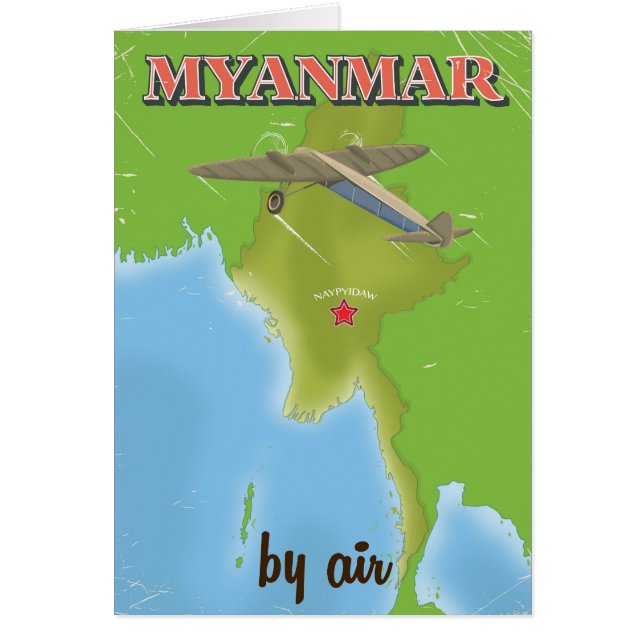 Cartão Cartaz de viagem vintage de Myanmar (Frente)
