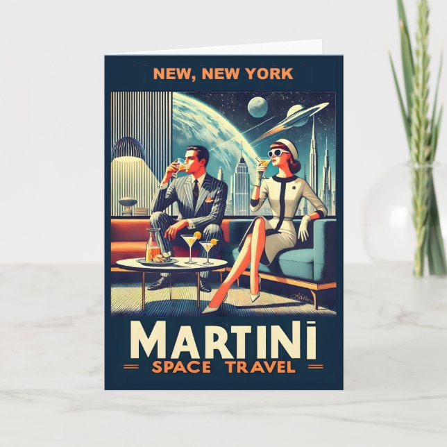 Cartão Cartazes de Viagens Espaciais Martini Novos, Nova  (Frente)