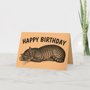 CARTÃO CARTE DE ANIVERSÁRIO DE GATO MALHADO, COMER BOLO,