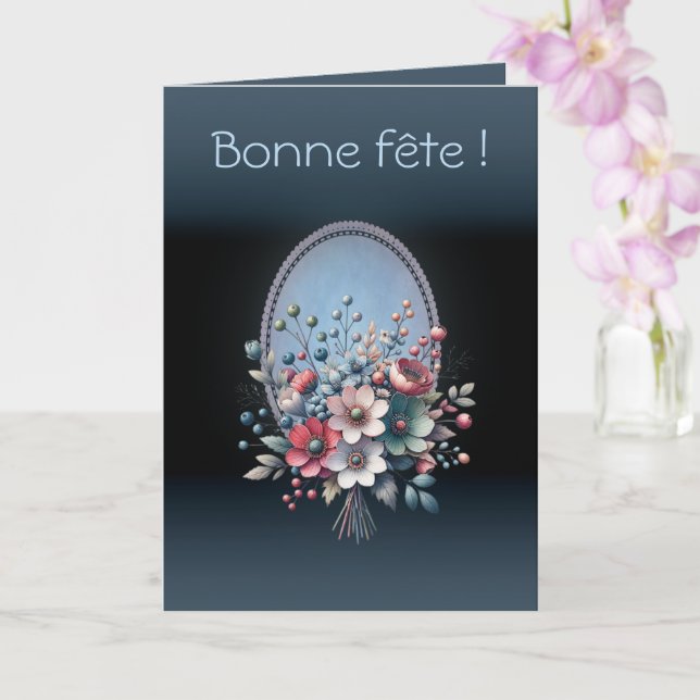 Cartão Carte de voeux pliée Azur fleuri (Orquídea)