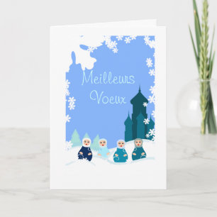 Cartão carte de voeux poupées russes bleues