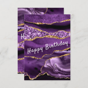 Cartão Carteira de Aniversário Agate Roxo Glitter Dourado