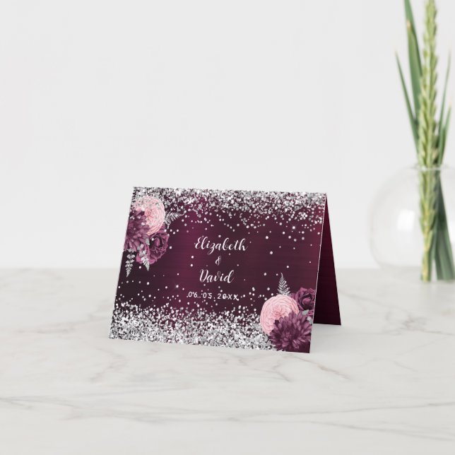 Cartão Carteira de casamento das flores prateadas da ruiv (Frente)