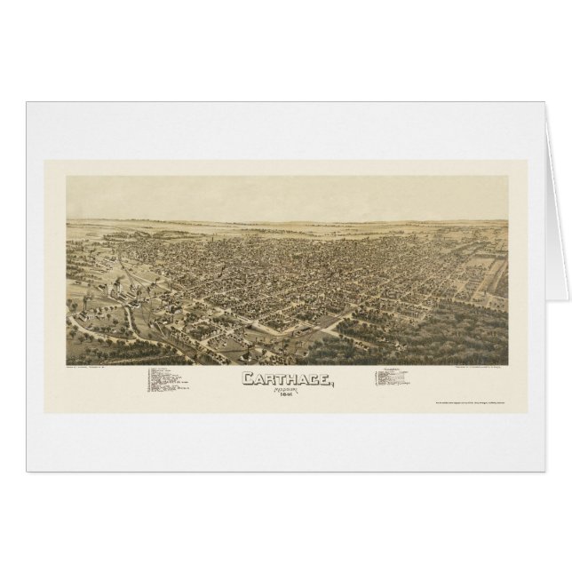 Cartão Carthage, mapa panorâmico do MO - 1891 (Frente Horizontal)