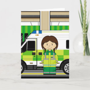 Cartão Cartoon Ambulance e EMT