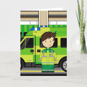 Cartão Cartoon Ambulance e EMT